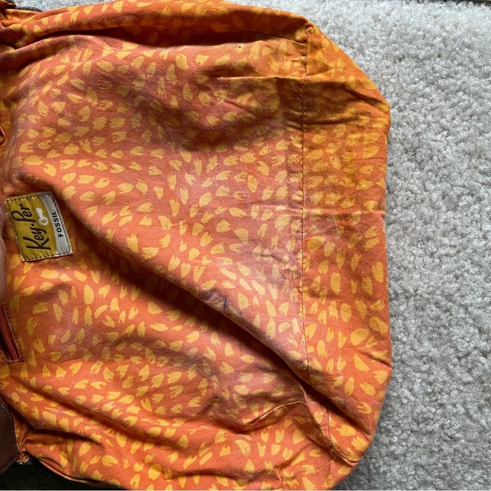 Fossil KeyPer Quilted Brown Leather Trim Tote Shoulder Bag Purse Cottagecore SEE - Picture 13 of 16